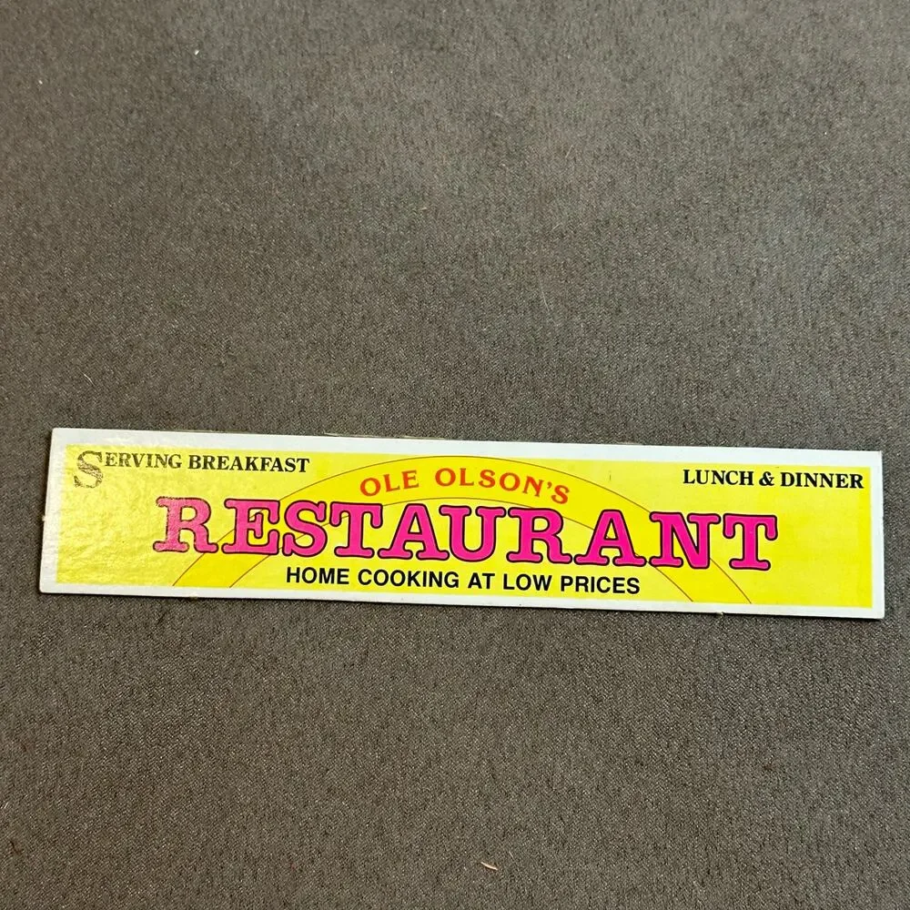 RARE Lincoln Logs Vintage Cardboard Sign Restaurant Ole Olson's  Yellow